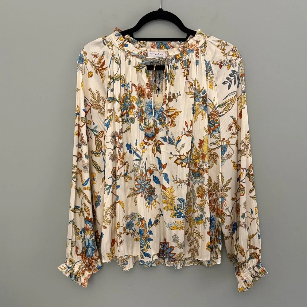 Current Air Multicolor Floral Satin Peasant Blouse Size M - Picture 1 of 15